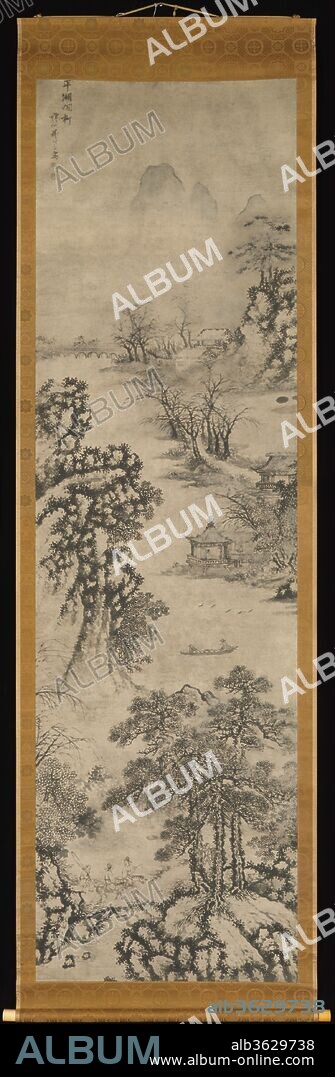 Landscapes of the Four Seasons. Artist: Xie Shichen (Chinese, 1487-ca. 1567). Culture: China. Dimensions: Image (a): 126 3/8 x 37 in. (321 x 94 cm)
Image (b): 127 1/4 x 36 7/8 in. (323.2 x 93.7 cm)
Image (c): 126 3/4 x 36 7/8 in. (321.9 x 93.7 cm)
Image (d): 126 7/8 x 36 7/8 in. (322.3 x 93.7 cm)
Overall with mounting (b): 141 3/4 x 42 3/8 in. (360 x 107.6 cm). Date: dated 1560.
These two paintings belong to a set of enormous landscapes depicting the four seasons. They are all similarly composed, with large figures at the bottom and towering mountains above. Each season has its own narrative. In the springtime scene (right), two gentlemen on horseback cross a bridge with their servants. In the summer scene (left), travelers struggle against a strong wind, while a gentleman in a pavilion observes the storm. 
In his paintings Xie Shichen creates spaces that are poetic rather than representational, incorporating narrative vignettes and stylistic references to past masters. Here, he skillfully blends two distinct modes of painting. The first, favored by professional painters, is that of the Zhe School, which tended toward large-scale narrative subjects. The second is ascribed to the Wu School, whose calligraphic approach to landscapes was preferred by scholar-amateurs.
