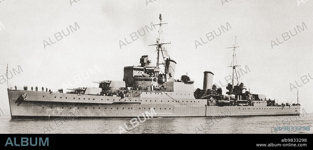 Diagram of the HMS Berwick, pennant number 65, a County-class heavy cruiser of the British Royal Navy, part of the Kent subclass. From British Warships, published 1940.