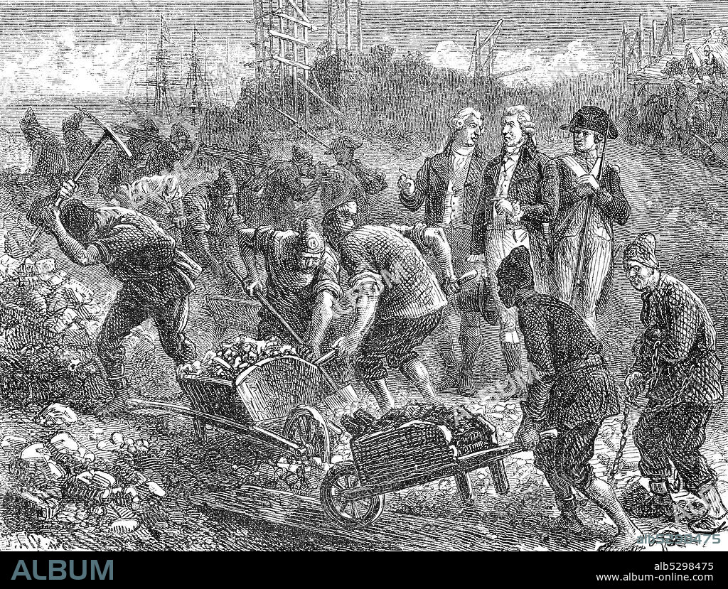 Working at the siege of Toulon (1793), France  /  Arbeiten bei der Belagerung von Toulon (1793), Frankreich, Reproduction of an original 19th century print / Reproduktion von einem Originaldruck aus dem 19. Jahrhundert.