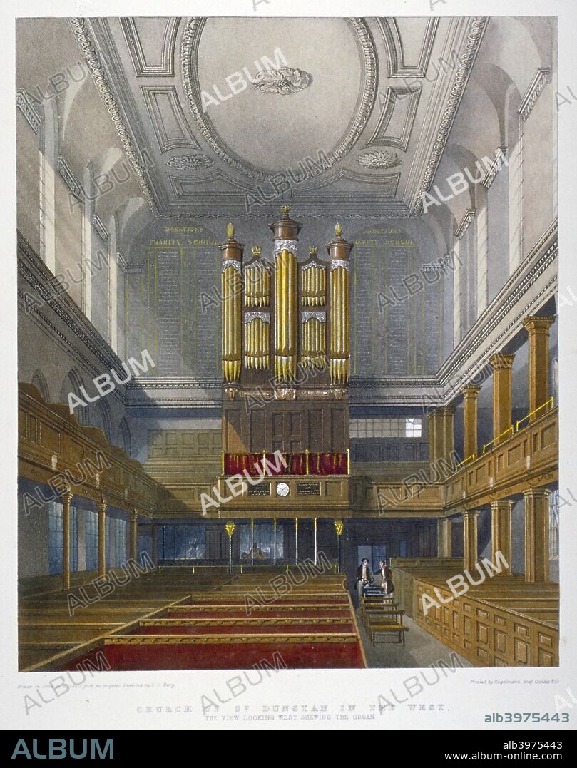 Interior, looking west, Church of St Dunstan in the West, Fleet Street, City of London, 1829.