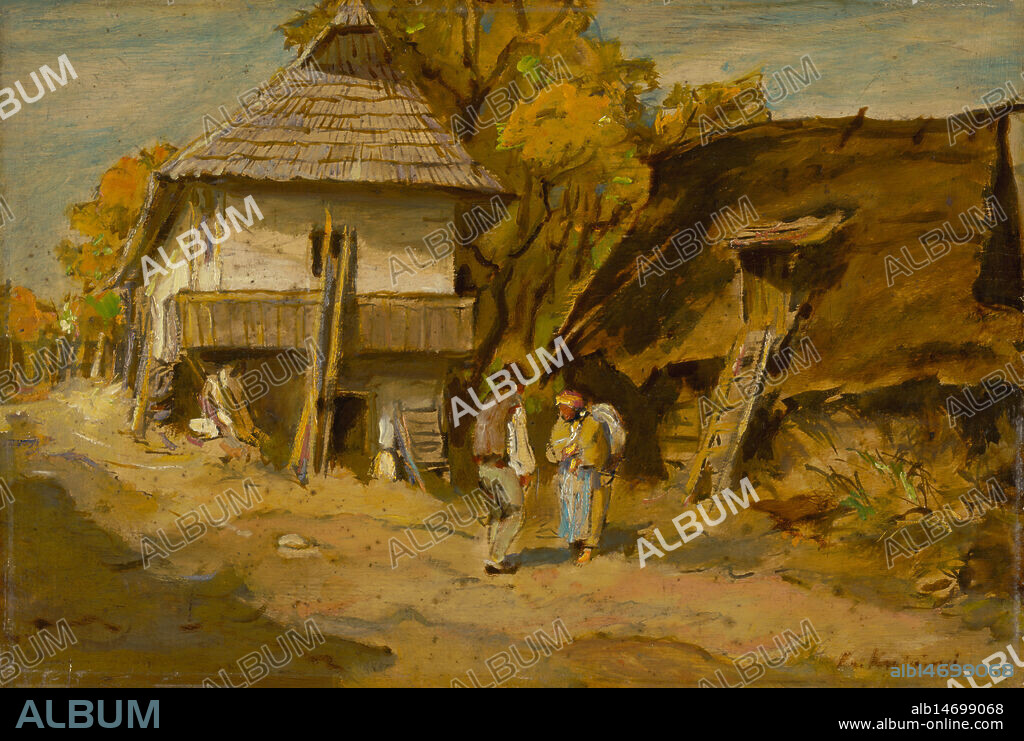 ALEXANDER KUBINYI. Scene in Lestiny, c1900. Village in Slovakia.