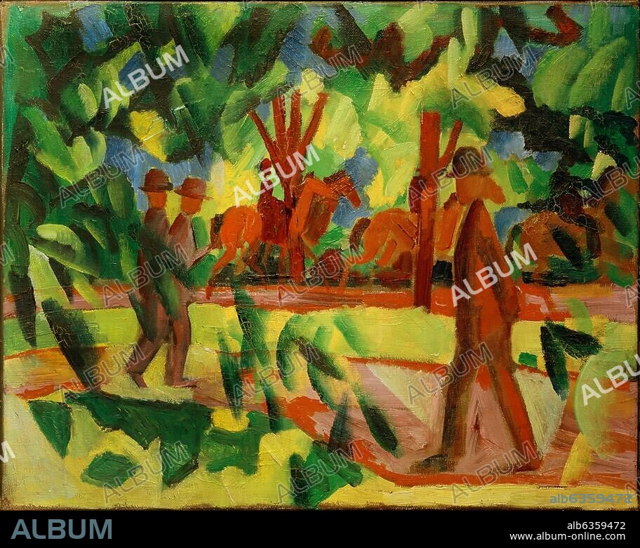 AUGUST MACKE. Macke, August 1887-1914. "Reiter und Spaziergänger in der Allee", 1914. Öl auf Leinwand, 47 × 59,5 cm. Dortmund, Museum am Ostwall.