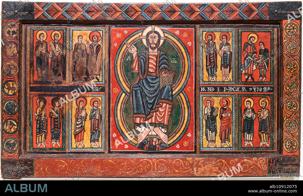 Frontal d'altar d'Ix, S. XII, Procedeix de l'església de Sant Martí d'Ix (la Guingueta d'Ix, Alta Cerdanya), Medieval Romanesque Art, National Museum of Catalan Art, Museu Nacional d'Art de Catalunya, MNAC, Barcelona, Spain, Europe.