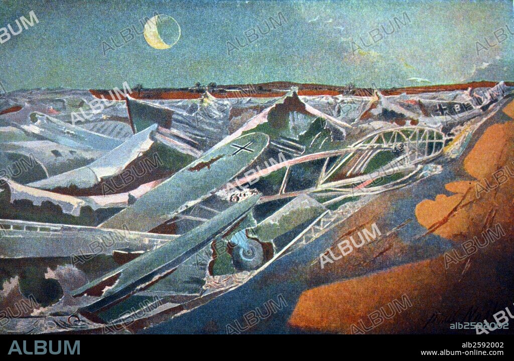 Painting titled "Totes Meer" (Dead Sea). Created by Paul Nash (1889-1946) a British surrealist painter and war artist, as well as a photographer, writer and designer of applied art. Dated 1942.