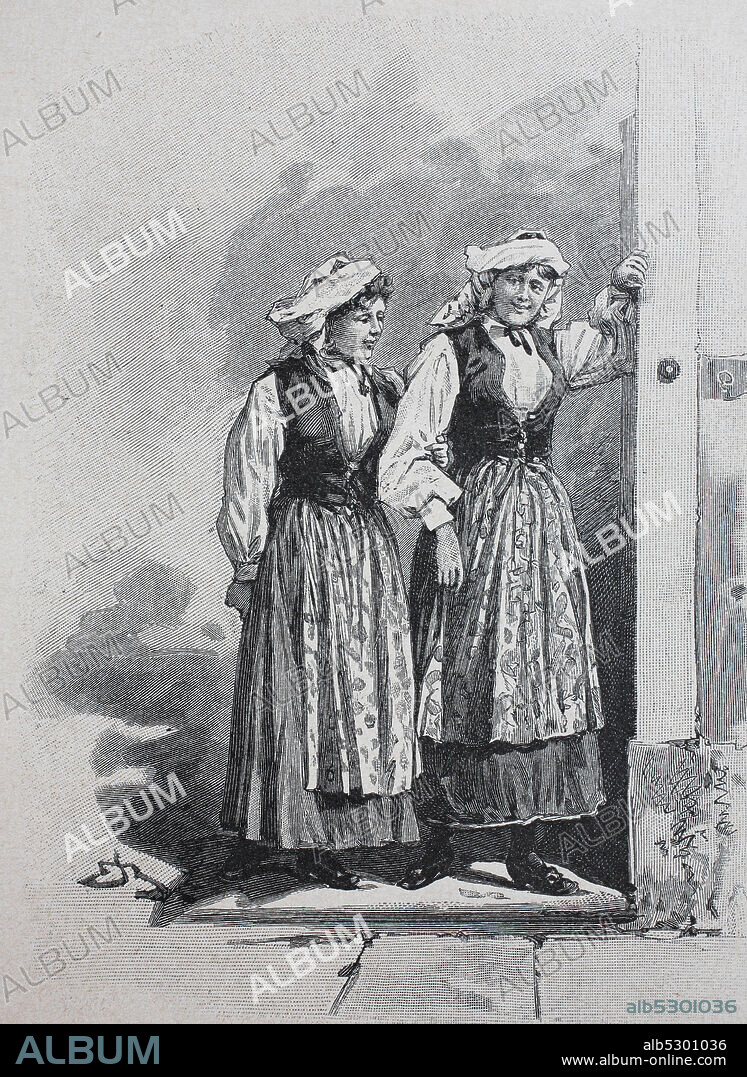 women in traditional albanian dress, Albania, original print from the year 1899, Frauen im traditionellen albanischen Kleid, Albanien, Reproduktion einer Originalvorlage aus dem 19. Jahrhundert, digital verbessert.
