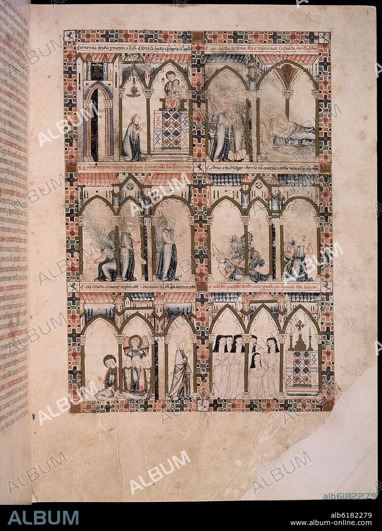 ALFONS X VON KASTILIEN DER WEISE. MS B.R.20- CANTIGA DE SANTA MARIA - Nº201 - F3R - LA VIRGEN SALVA A UNA DONCELLA QUE HABIA PROMETIDO SER VIRGEN - SIGLO XIII.