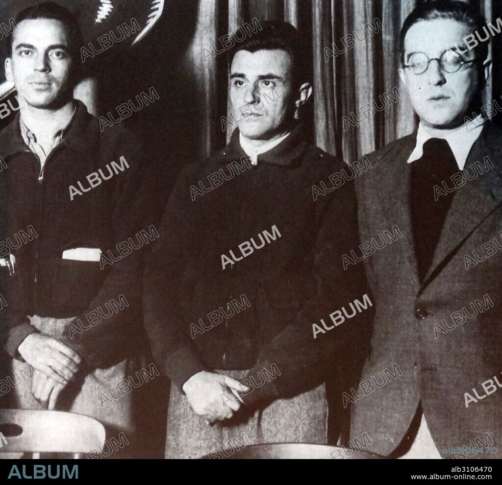 Franz (Francisco) Anton Sanz (1909 - 1976) Spanish communist leader during the Spanish Civil War (left) with José Díaz Ramos and Mikhail Koltsov.
