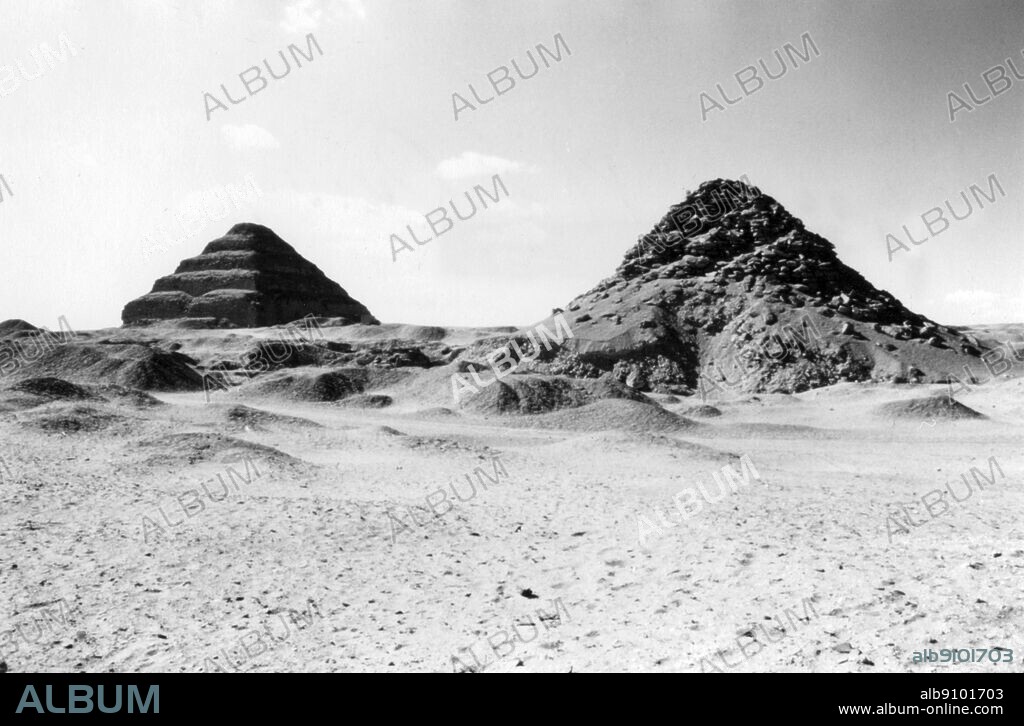 Step Pyramid of Zoser, Sakkara. Dynasty III c 2650 BC. Across the Great Court of the Pyramid Complex of Djoser (Zoser) (2667 - 2648 BC), the second king of the 3rd Dynasty, stands the Step Pyramid, located at Saqqara close to modern day Cairo. It is believed to have been created by one man, Imhotep. He has been called Doctor, Sage, Architect, Astronomer and High Priest. During an excavation in 1924-26, a pedestal of a statue of Djoser (Zoser) was found. This complex represents the first major work in stone. That is, unless there are other works that have yet to be found.