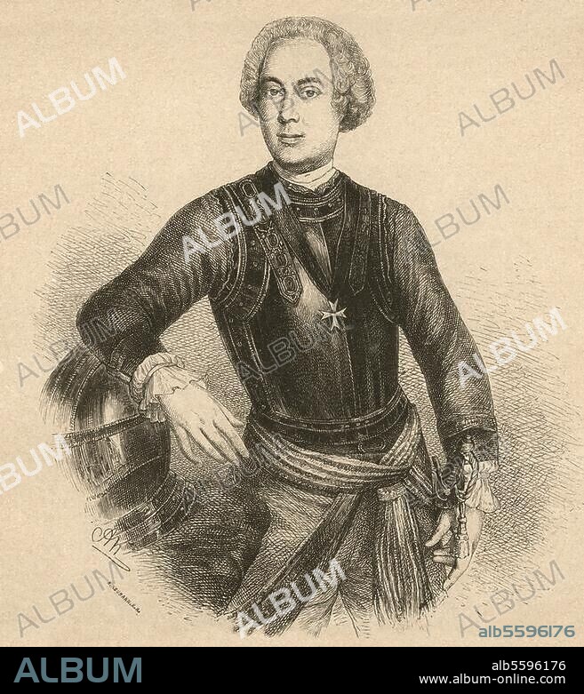 Katte, Hans Hermann von Jugendfreund Friedrichs des Großen Berlin 28.2.1704 - (als Mitwisser der Fluchtpläne des Kronprinzen hingerichtet) Küstrin 6.11.1730. Porträt. Holzstich, um 1880, nach Gemälde, 1730, von Georg Lisiewski (1674-1750).