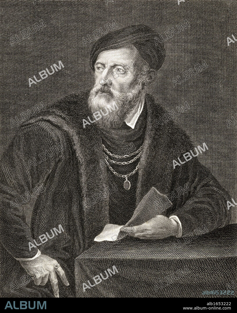 Titian, Tiziano Vecellio, c.1488-1576.Self portrait engraved by Antoine Louis Romanet (1742-c.1810).
