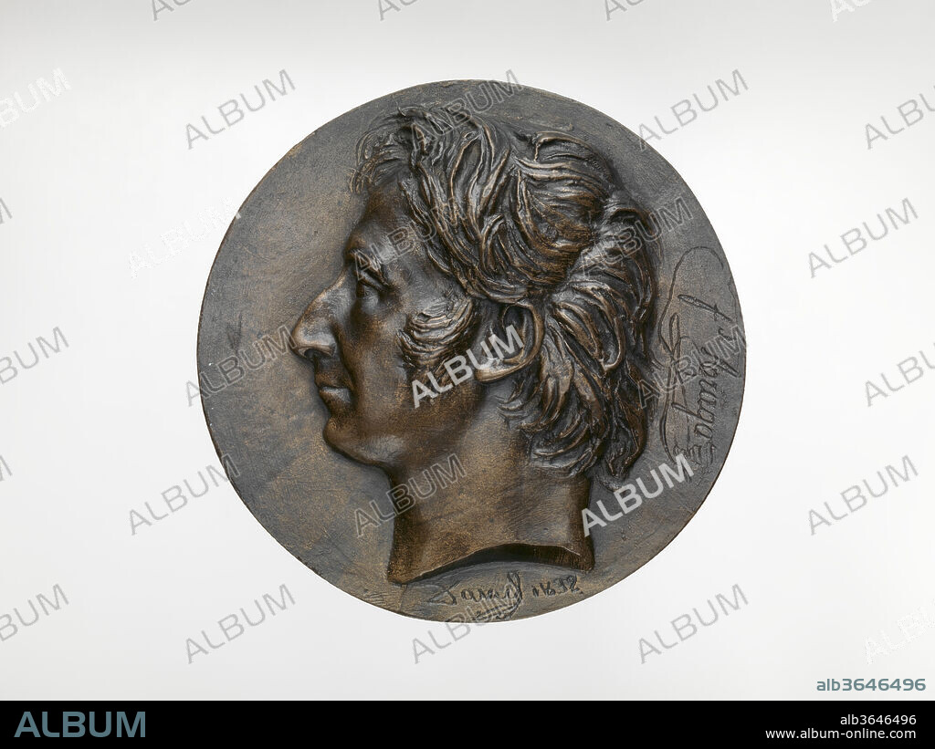 Dominique François Arago (1786-1856). Artist: Medalist: Pierre Jean David d'Angers (French, Angers 1788-1856 Paris). Culture: French. Dimensions: 6 × 6 1/8 in. (15.3 × 15.5 cm). Date: 1832.
Pierre-Jean David d'Angers was the most prolific and one of the most important French sculptors of the first half of the nineteenth century. Throughout his almost fifty-year career (1819-1856) David remained true to his conviction that sculptural monuments dedicated to the achievements of great men and women most permanently and vividly express the greatness of a people. He continuously sought commissions for monuments portraying historical and contemporary figures whom he admired in order to commit their contributions to posterity. His most famous public commission, the figurative pediment of the Pantheon in Paris (1830-1837), which commemorates great men and was dedicated by a grateful nation, exemplifies these life-long principles. 

David d'Angers extended his definition of public monuments to include portrait medallions. In the 1820s he dedicated himself to a personal campaign of creating contemporary and retrospective medallic portraits of illustrious sitters. By the end of his life David had executed almost five-hundred portrait medallions, frequently travelling great distances to model his sitters from life. The medallions most often were not commissioned. David himself chose whom he deemed worthy of inclusion into his medallic pantheon. David also did not profit from the portraits. He generally delivered his wax models to professional founders for casting and dissemination through sale.