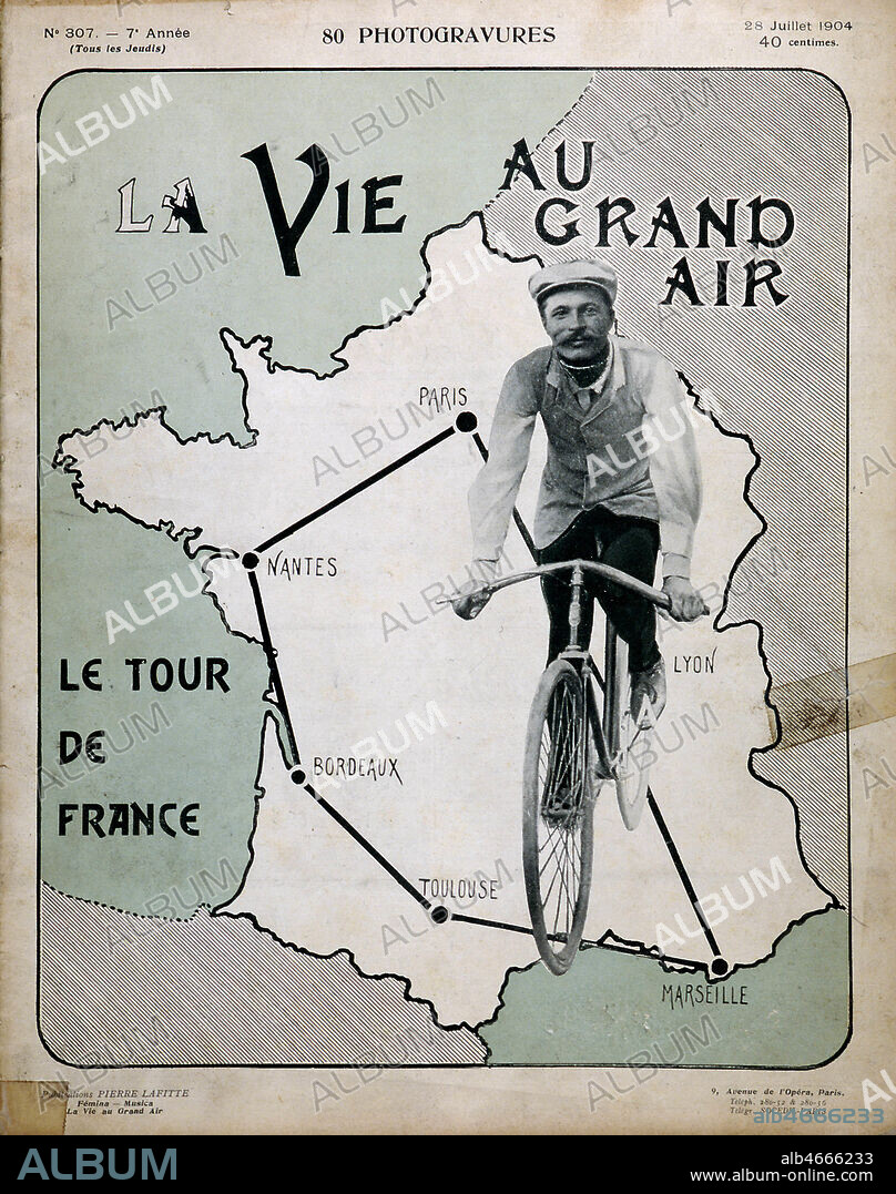 Couverture de la Vie au Grand Air de 1904 sur le deuxieme Tour de France 28 juillet 1904, n° 307. Credit : Collection KHARBINE-TAPABOR.