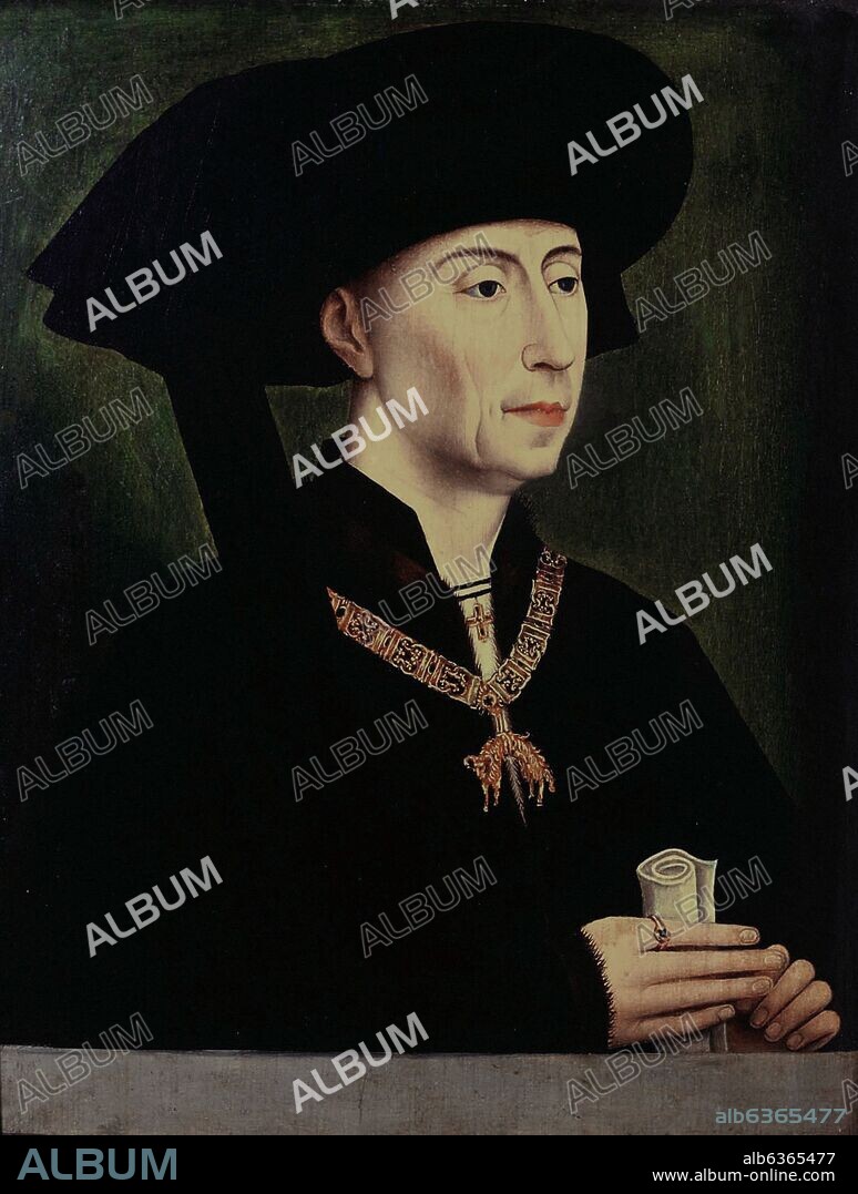 ROGIER VAN DER WEYDEN (1399-1464) ROGIER DE LA PAS. 'Felipe III de Borgoña, el Bueno', hacia 1450, Óleo sobre tabla, 29,6 x 21,3 cm.