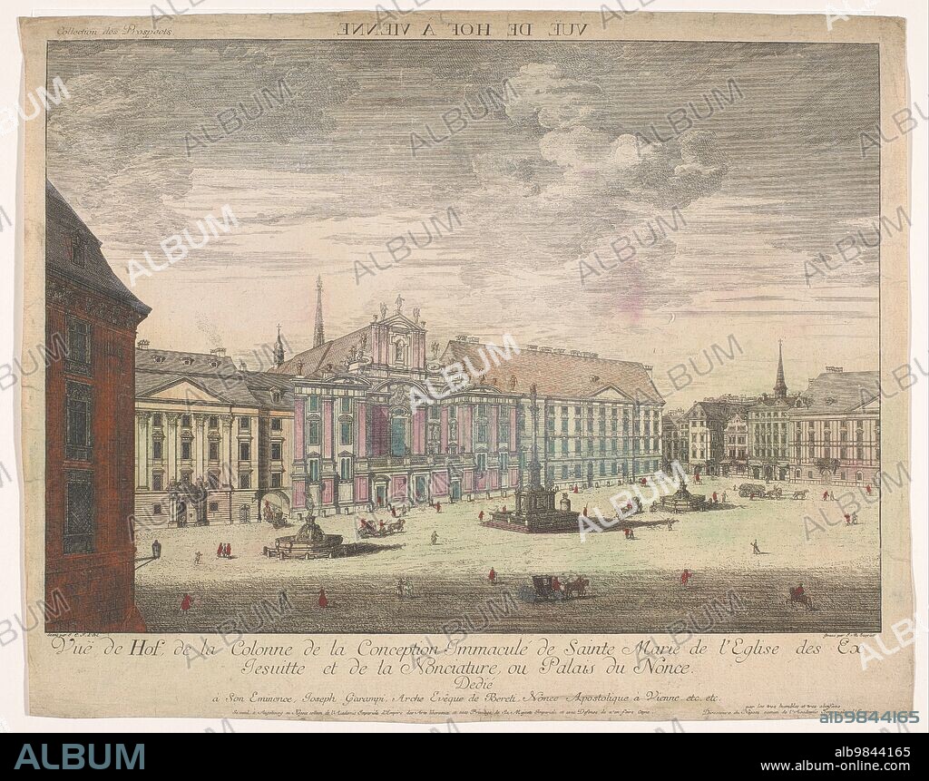 JOHANN SIGRIST. View of the Platz Am Hof in Vienna, 1755-1779. On the left the Kirche am Hof and in the middle the Mariensäule. In the background the Stephansdom.