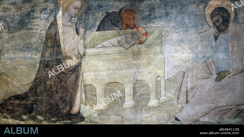 MAESTRO DE HORCAJO. PINTOR ESPAÑOL HACIA 1400. " NATIVIDAD ". MUSEO BELLAS ARTES . BILBAO VIRGEN MARIA. JESUCRISTO. SAN JOSE.