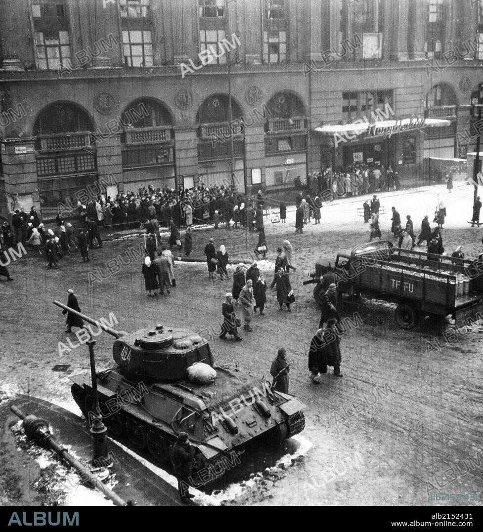 A Soviet T-34 Tank On The Streets Of Budapest, Hungary After The Uprisings Of 1956. (Photo by: Sovfoto/UIG via Getty Images).