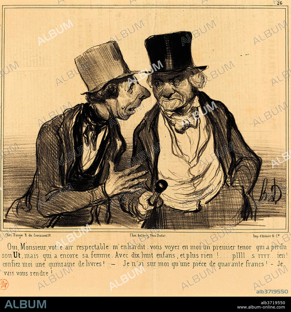 HONORE DAUMIER. Oui, Monsieur, votre air respectable m'enhardit... Dated: 1840. Medium: lithograph on newsprint.