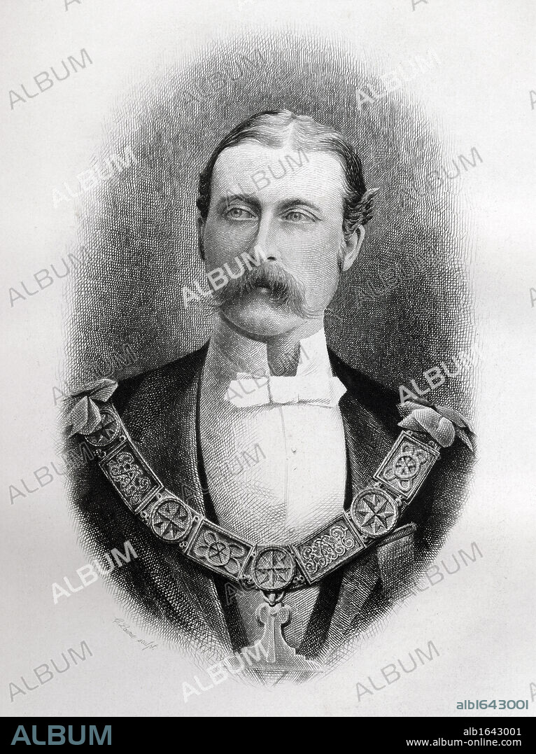 Prince Arthur William Patrick Duke of Connaught and Strathearn 1850 to 1942 Son of Queen Victoria Grand Master of the United Grand Lodge of Freemasons of England Engraved by C Laurie from the book The History of Freemasonry Volume I Published by Thomas C. Jack London 1883.
