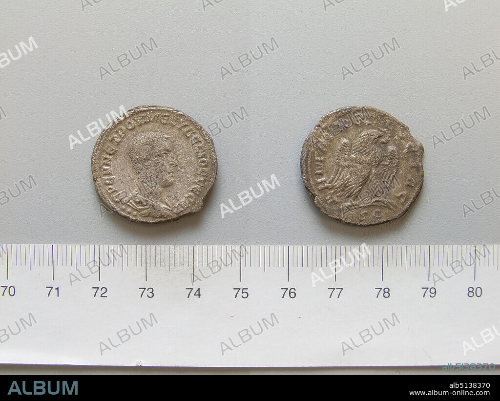 Ruler: Trajan Decius, Emperor of Rome, A.D. 201251, ruled 24951, Mint: Antioch, Honorand: Herennius Etruscus, Emperor of Rome, ca. 227251, ruled 251, Tetradrachm of Trajan Decius, Emperor of Rome from Antioch, A.D. 25051, Silver, 10.85 g, 5:00, 26 mm, Made in Antioch, Excavated in Dura-Europos, Roman, 3rd century A.D., Numismatics.