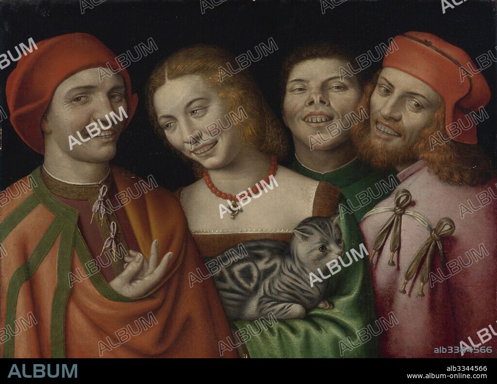 GIOVANNI PAOLO LOMAZZO. Three men with a woman holding a cat.