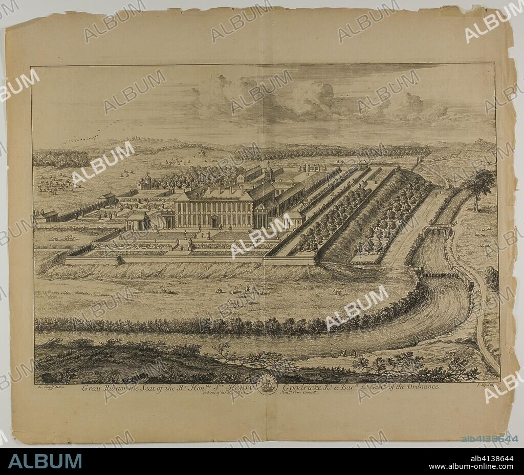 JOHANNES KIP. Great Ribston, plate 61 from Britannia Illustrata. Jan Kip (Dutch, c. 1653-1722); after Leonard Knyff (Dutch, 1650-1721); published by David Mortier (French, 1673-1728). Date: 1707. Dimensions: 326 x 475 mm (image); 345 x 489 mm (plate); 442 x 520 mm (sheet). Etching and engraving in black on cream laid paper. Origin: Netherlands.