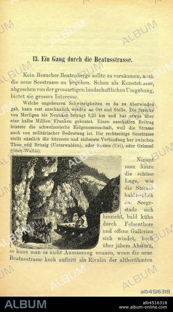 Beatusstrasse, Carriage on Beatusstrasse, p. 86, G. Dumermuth: St.-Beatenberg und seine Drahtseilbahn. Bern und Biel: Verlag von Albert Schüler, [1889].