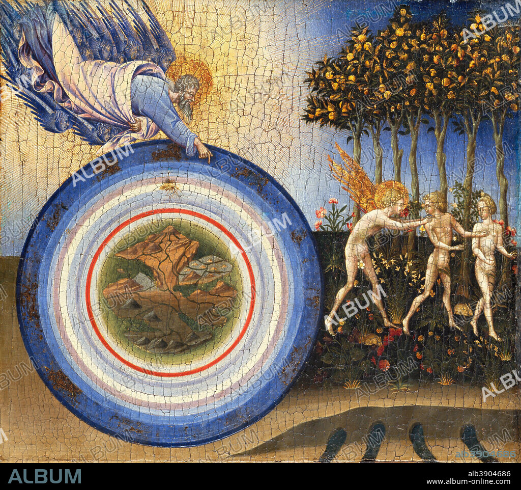 GIOVANNI DI PAOLO (GIOVANNI DI PAOLO DI GRAZIA). The Creation of the World and the Expulsion from Paradise. Date/Period: 1445. Painting. Tempera and gold on wood Tempera and gold on wood. Height: 464 mm (18.26 in); Width: 521 mm (20.51 in).