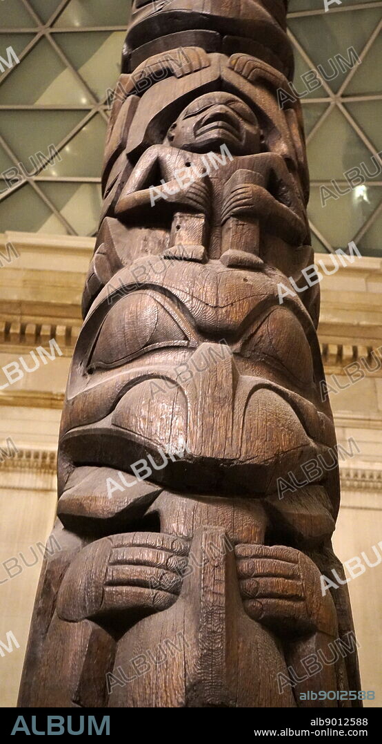 The Kayung totem pole, made by the Haida people. Dated 19th Century.