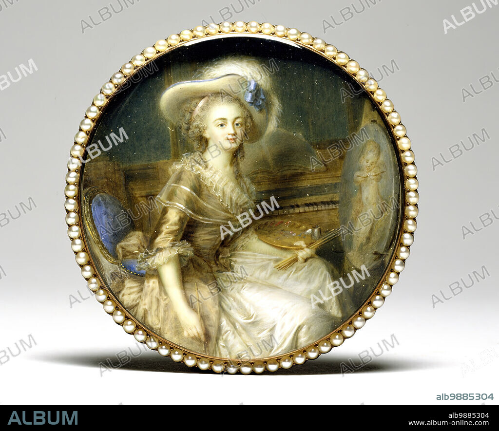 ANTOINE VESTIER. Mademoiselle Marie-Nicole Vestier at Her Easel, 1785. The sitter is the artist's eldest daughter, Marie-Nicole (1767-1846), who married the wealthy miniaturist François Dumont four years after this portrait miniature was made. She herself was a miniaturist and may have worked alongside her husband on some of the miniatures that are signed simply "Dumont.".