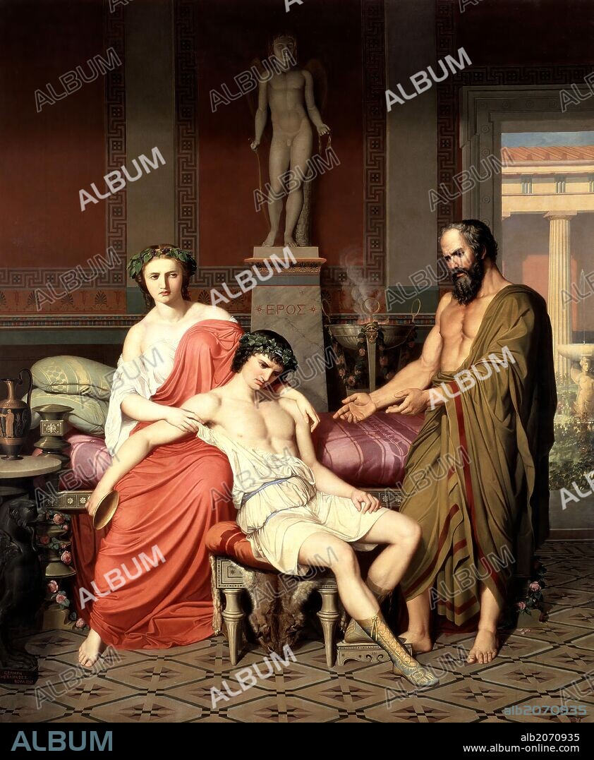 GERMÁN HERNÁNDEZ AMORES. Germán Hernández Amores / 'Sócrates reprendiendo a Alcibiades en casa de una cortesana', 1857, Spanish School, Oil on canvas, 278 cm x 226 cm, P06886.