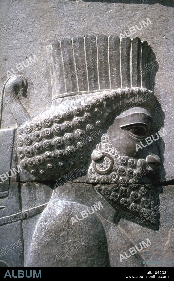 Relief of a Persian man, the Apadana, Persepolis, Iran. The capital of Achaemenid Persia, Persepolis was predominantly built during the reigns of the dynasty's founder, Darius I (522-485 BC) and his son Xerxes I (485-465 BC). One of the main, and earliest, buildings of the city was the great audience hall, the Apadana. Every year the king would receive tribute in the form of gifts from representatives of all the poples of the Achaemenid empire, which at its greatest extent stretched from Libya in the west to the Indus valley in the east.
