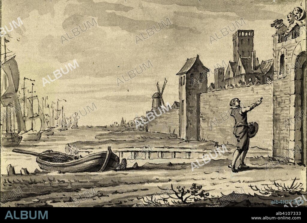 The ferryman Jan Pietersz. Koppelstok shows the ring of Treslong in the negotiations for the city wall of Den Briel, 1572. Draughtsman: Jacobus Buys. Dating: 1785 - 1787. Measurements: h 62 mm × w 89 mm.