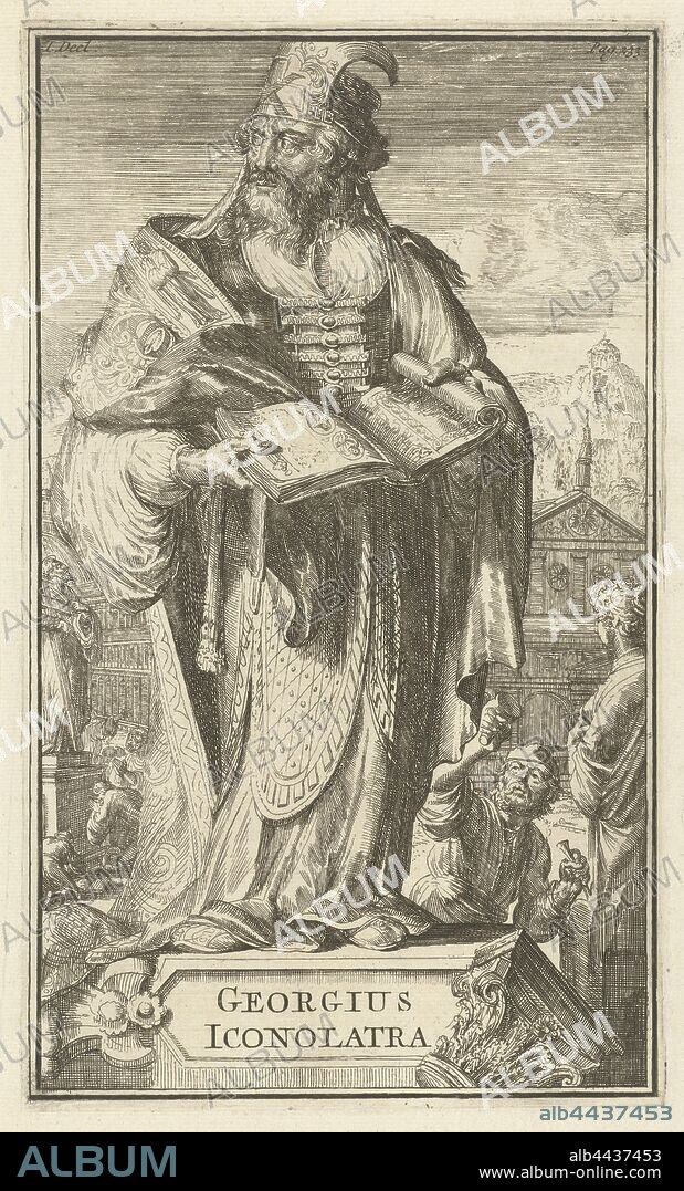 Portrait of Georgius Iconolatra Georgius Iconolatra (title on object) History of the churches and heretics (...) until the year onses Heeren 1688 (series title), Portrait of Georgius Iconolatra from a series of portraits in History of Churches and Chatter from the Beginning of the New Testament to the year Onses Heeren 1688 by Godfried Arnold (1701), Georgius Iconolatra, Romeyn de Hooghe, Netherlands, 1701, paper, engraving, h 267 mm × w 157 mm.