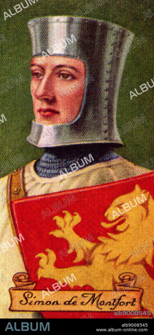 Simon de Montfort, 6th Earl of Leicester (c. 1208 - 4 August 1265), who led the baronial opposition to the rule of King Henry III of England, culminating in the Second Barons' War. Carreras cigarette card.