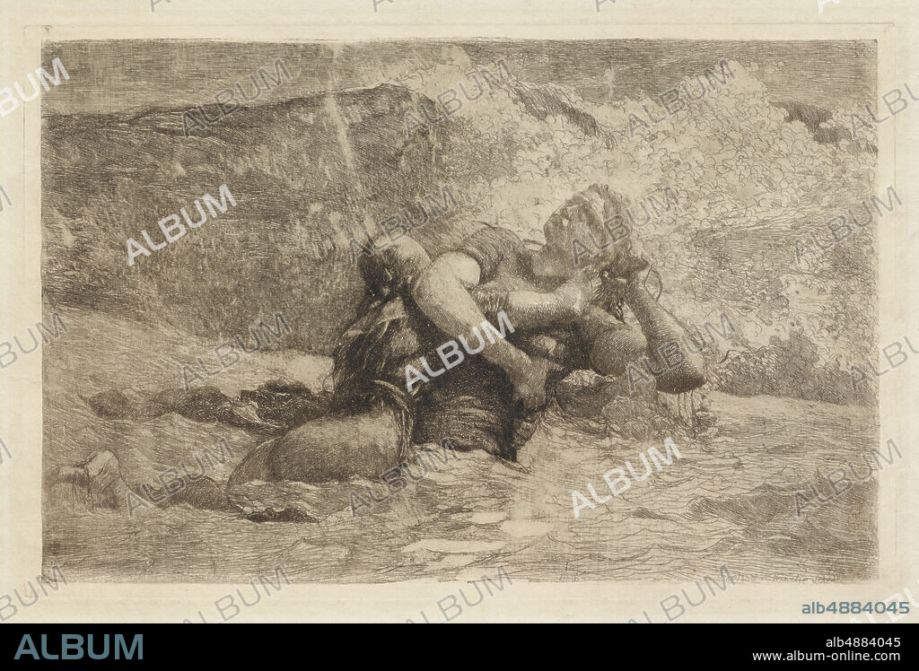 Winslow Homer, American, 18361910, Study for Undertow, c. 1886, Etching, open-bite, stopping out and scraping on cream simili-Japanese vellum, Plate: 6 5/8 x 10 1/16 in. (16.8 x 25.5 cm).