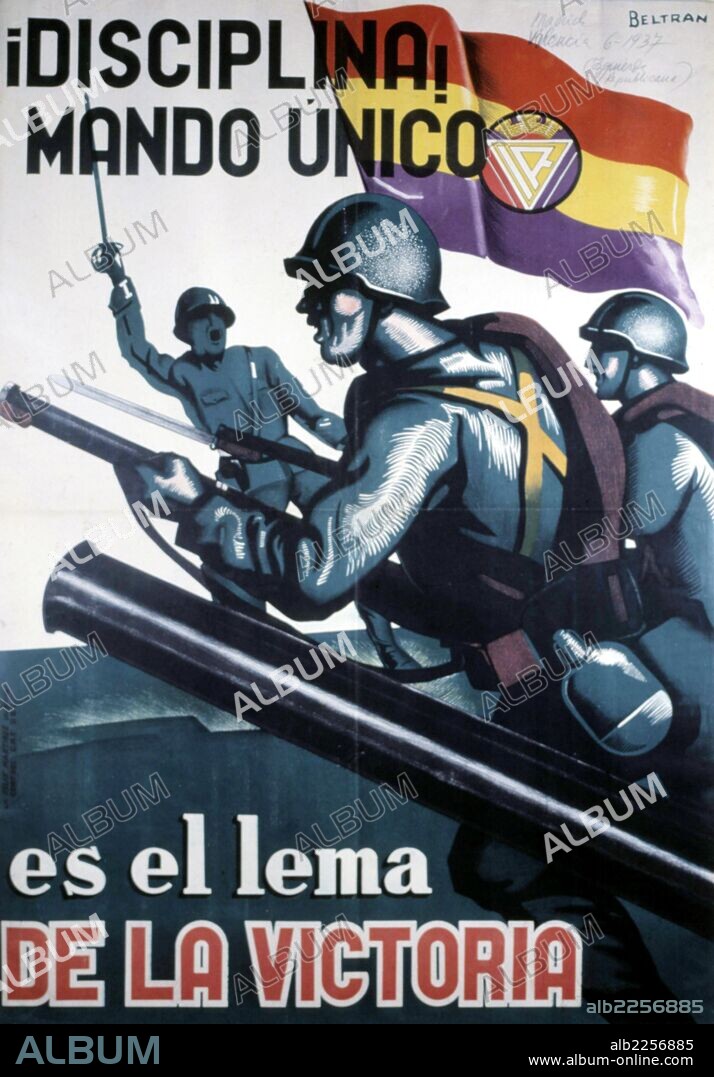 GUERRA CIVIL ESPAÑOLA 1936 - 1939. " MANDO UNICO " CARTEL REPUBLICANO DE PROPAGANDA , OBRA DE BELTRAN.