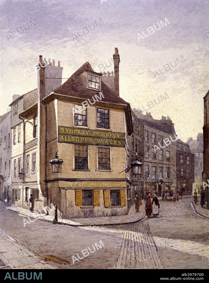 View of Northumberland Head Inn on the corner of Gun Street and Fort Street, Stepney, London, 1884.