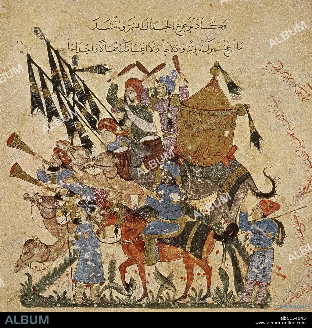 YAHYA IBN MAHMUD AL WASITI (SIGLO XIII) PINTOR. ARAB.5858 - F19 - MANUSCRITO D AL-HARîRî - 1237 - CARAVANA DE PEREGRINOS - MACAMAT - ESCUELA DE BAGDAD.