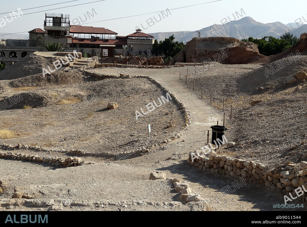 Ruins of ancient Jericho; located near the Jordan River in the West Bank. Archaeologists have unearthed the remains of more than 20 successive settlements in Jericho; the first of which dates back11,000 years (9000 BCE).