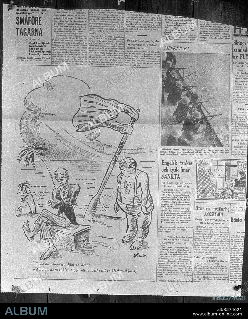 Göteborg - 1939-12-14 - Hubert Lärn - tecknare och journalist - har här ritat en annons för Mercur - företaget som gör skjortor - *** Local Caption *** GT Låda 1939-december-01. KAMERAREPORTAGE.