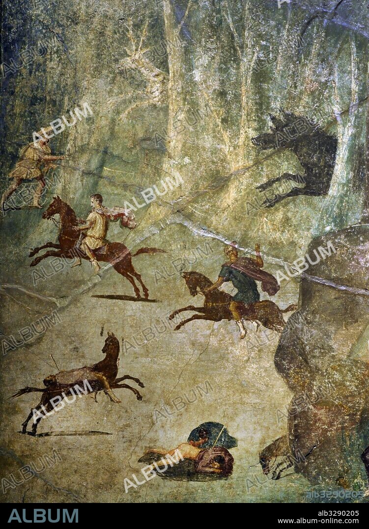 Matanza de los nióbidas. Detalle. Fresco romano. 20 a. C. -37. Casa del Marinero, Pompeya. Museo Arqueológico Nacional. Nápoles. Italia.