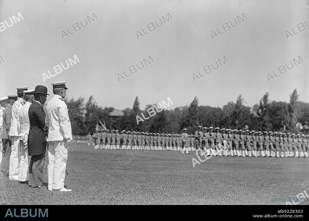 HARRIS & EWING. Viscount Ishii Kikujiro, Head of Japanese Mission To U.S., at Annapolis: 3rd from Left Front, 1917.