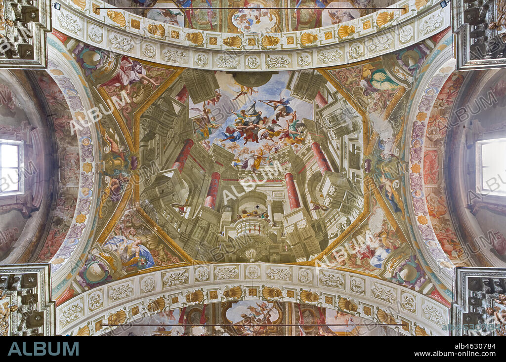 Mondovì, Church of the Mission (or of Jesus), false dome: ceiling with apotheosis pf St. Francesco Saverio. Frescoes by Andrea Pozzo (1679).