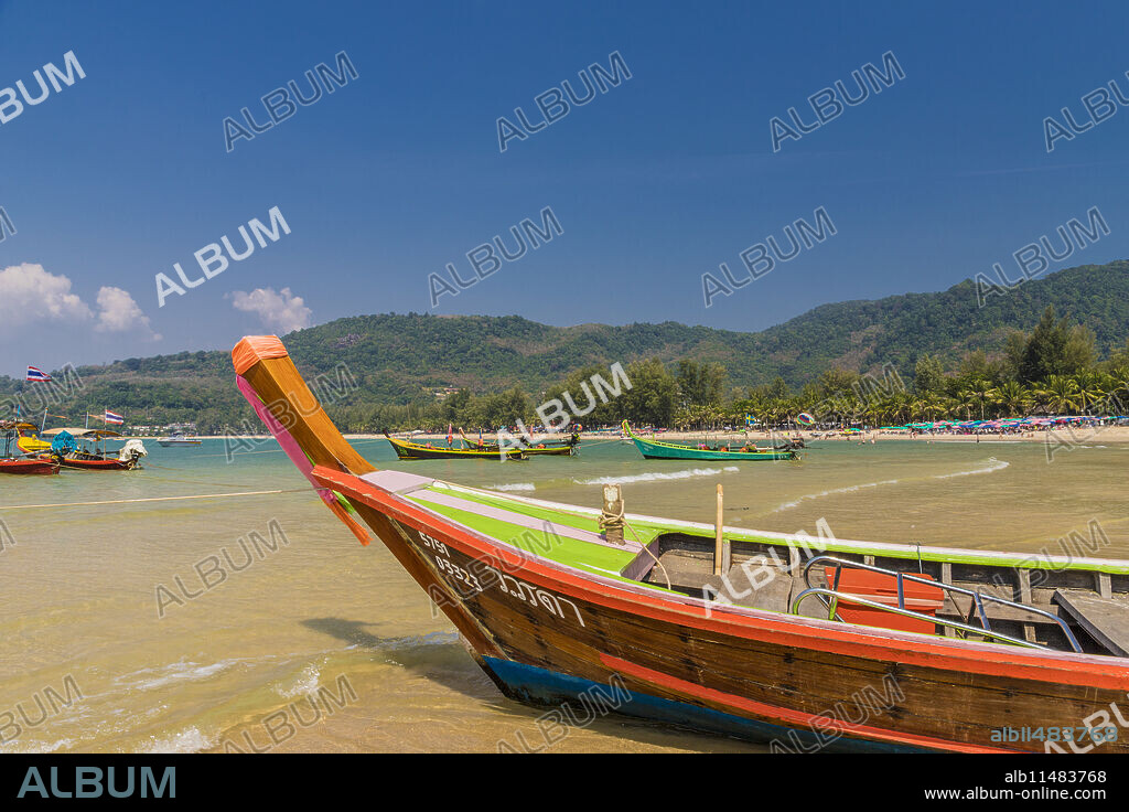 Traditional boats on Kamala beach in Phuket, Thailand, Southeast Asia, Asia.