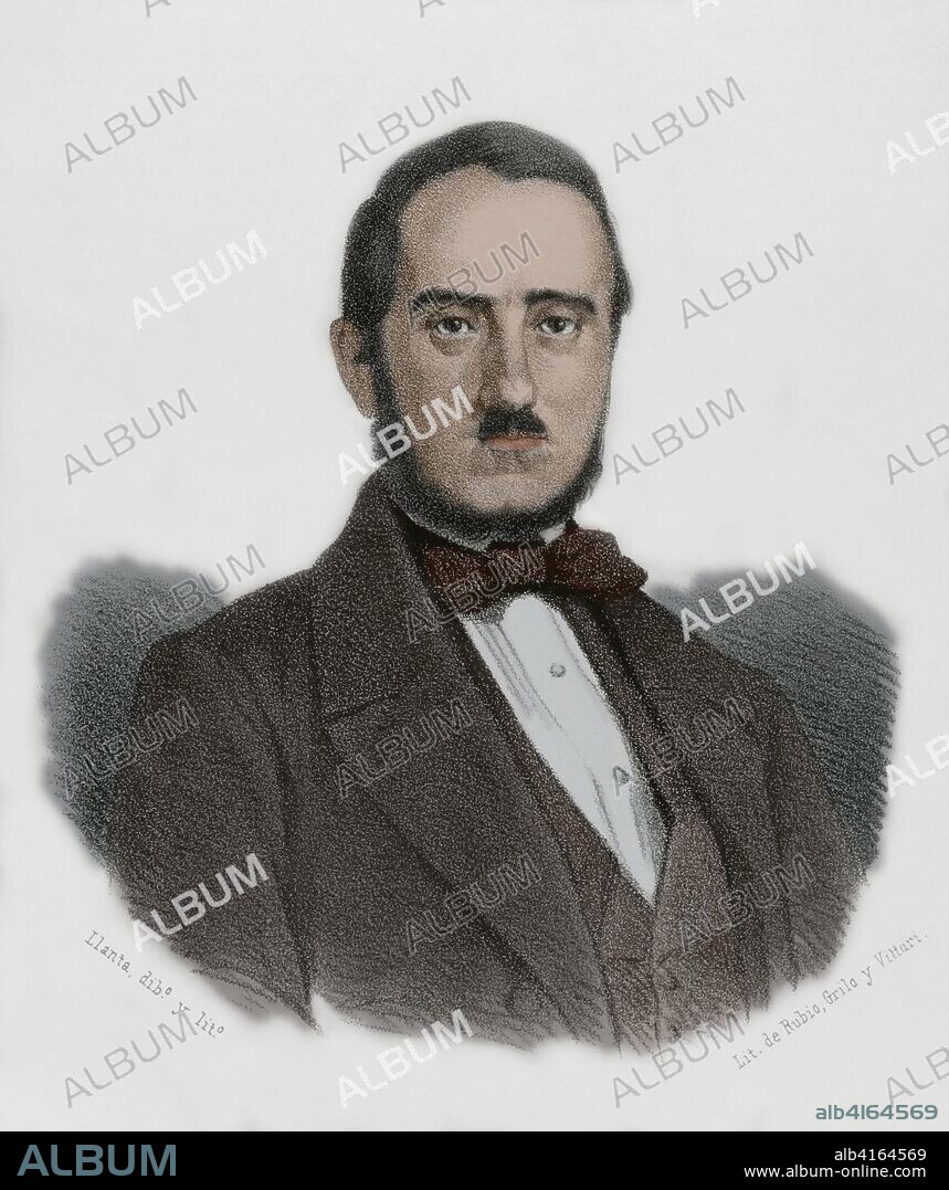 Joaquin Maria Lopez y Lopez (1798-1855). Spanish politician, writer and journalist. Lithography. Later colouration. Drawing by Llanta. Cronica General de Espa–a, Historia Ilustrada y Descriptiva de sus Provincias. Murcia, 1870.