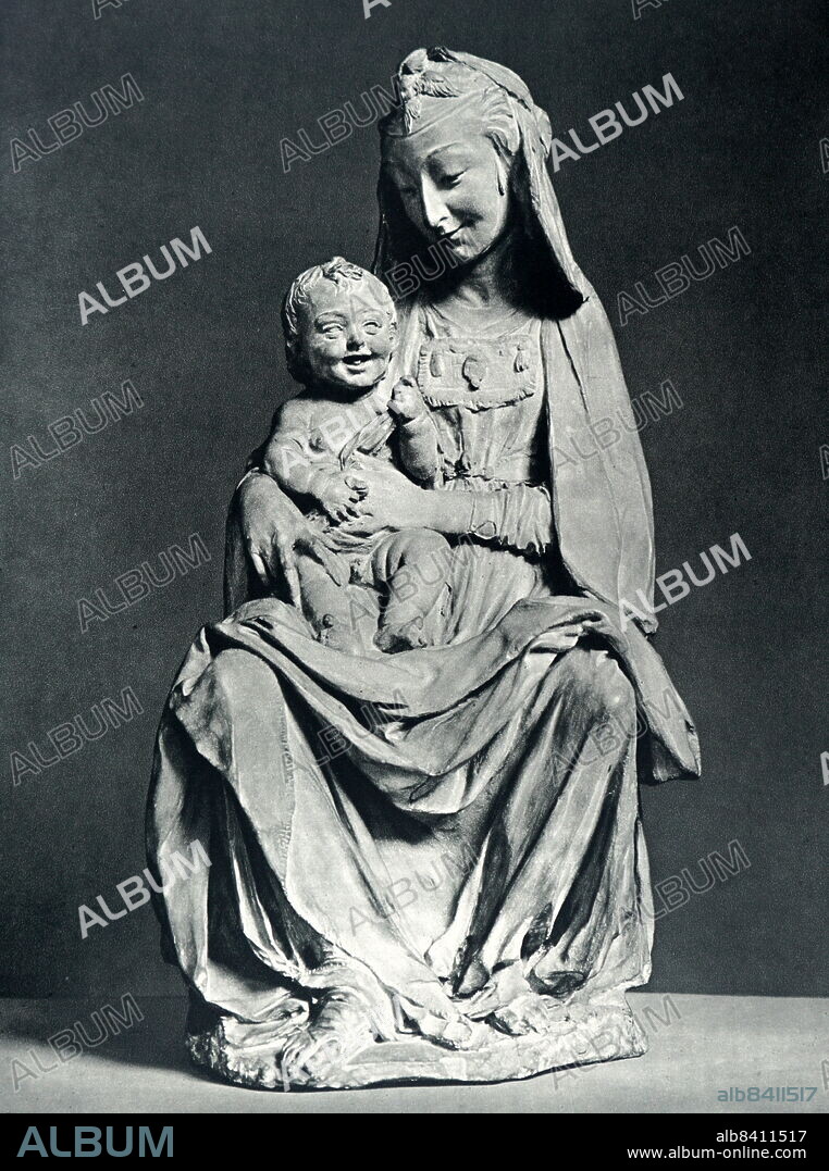 The virgin with the laughing child, terracotta, c1475/78. Andrea del Verrocchio (c. 1435 - 1488), born Andrea di Michele di Francesco de' Cioni, was a sculptor, Italian painter and goldsmith who was a master of an important workshop in Florence. Leonardo di ser Piero da Vinci (15 April 1452 - 2 May 1519) was an Italian polymath of the High Renaissance who was active as a painter, draughtsman, engineer, scientist, theorist, sculptor, and architect.