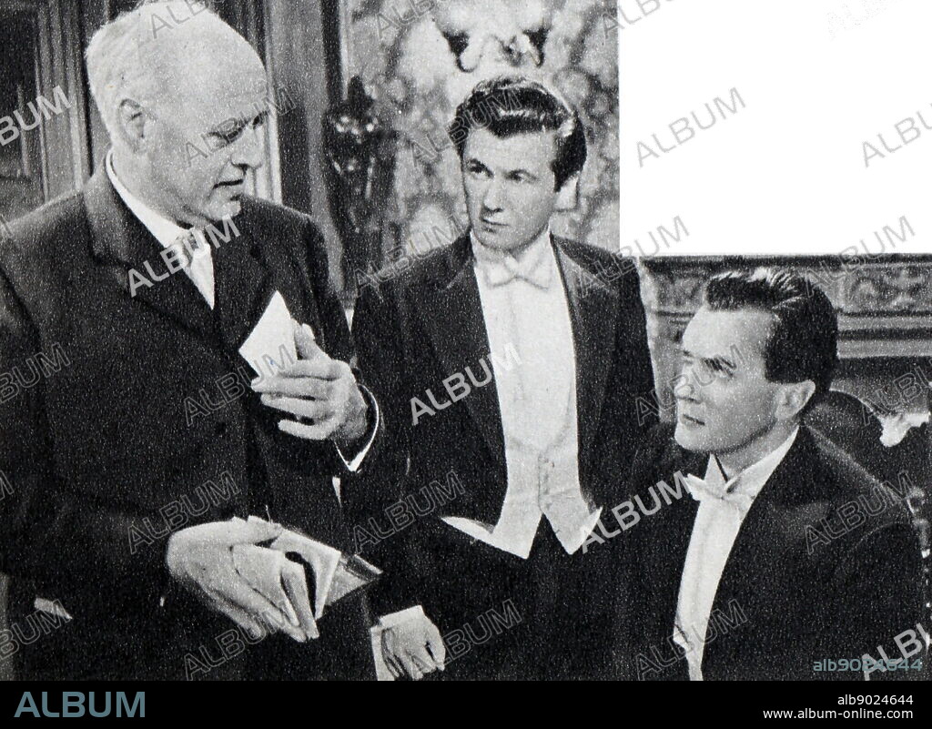 Film still from 'An Inspector Calls' starring Alastair Sim, Jane Wenham, Olga Lindo, and Bryan Forbes.
