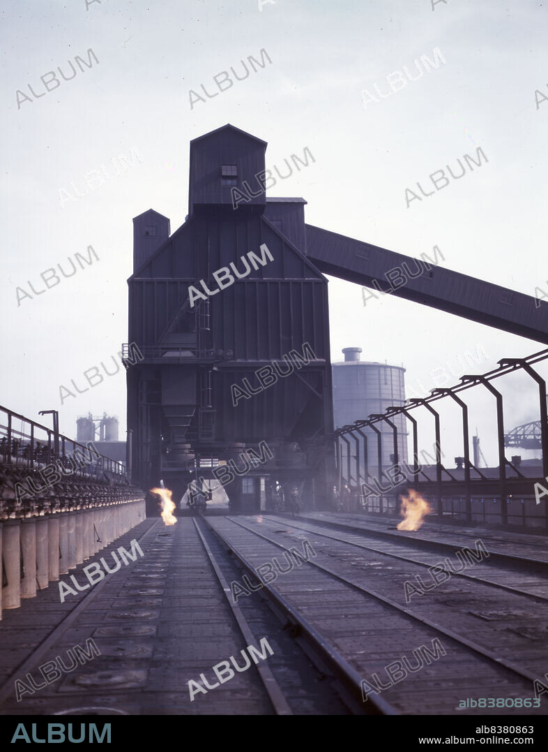 ARTHUR S SIEGEL. Hanna furnaces of the Great Lakes Steel Corporation, Detroit, Mich. Coal tower atop coal ovens.