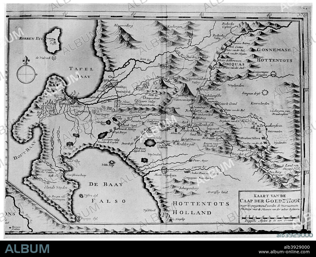 A map of the Cape of Good Hope in the time of the van der Stels, South Africa, 18th century (1931).