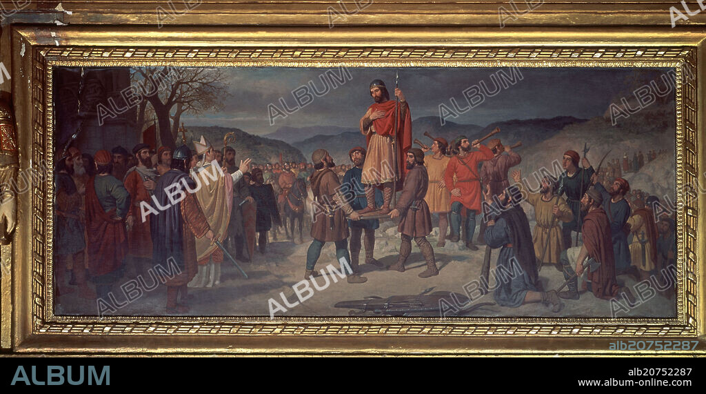 JOAQUIN ESPALTER Y RULL (1809-1880). ALZAMIENTO DEL REY DE NAVARRA SOBRE EL PAVES - PINTURA HISTORICISTA - SIGLO XIX.